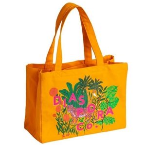 DIASPORA Golden Yellow Printed Tiger Tote Bag with Divider
